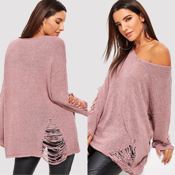Distressed ripped sweater pink oversized - Picture 3 of 4